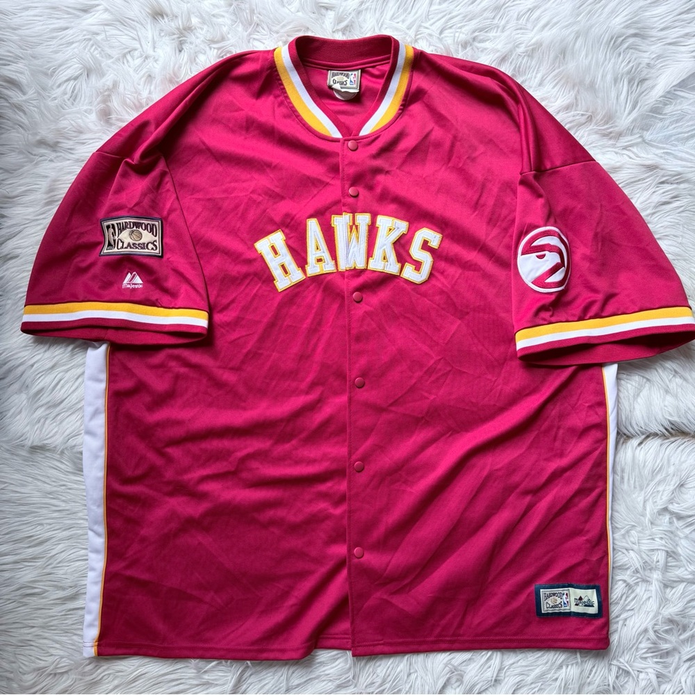 VTG NBA Atlanta Hawks Hardwood Classics Majestic warm up shirt jersey patch 4XL